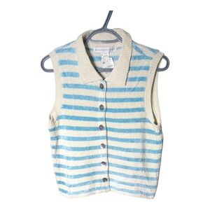 NWT Ballinger Gold Vintage Striped Sleeveless Knit Top Chenille Blue/Cream Sz L